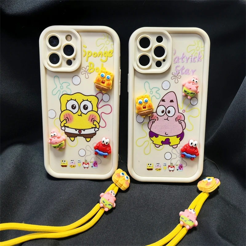 For Motorola Moto Edge 50 Pro Ultra Neo Fusion So Cute 3D Cartoon SpongeBob Patrick Star Toy Phone Case Hand Strap Soft Cover