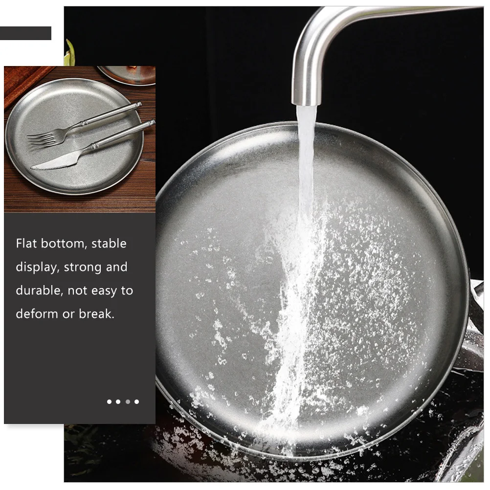 

Rustic Bbq Tray Stainless Steel Round Food Dish For Snacks Fruits Steak Meat Portable Kitchen Gadget Barbecue Plate