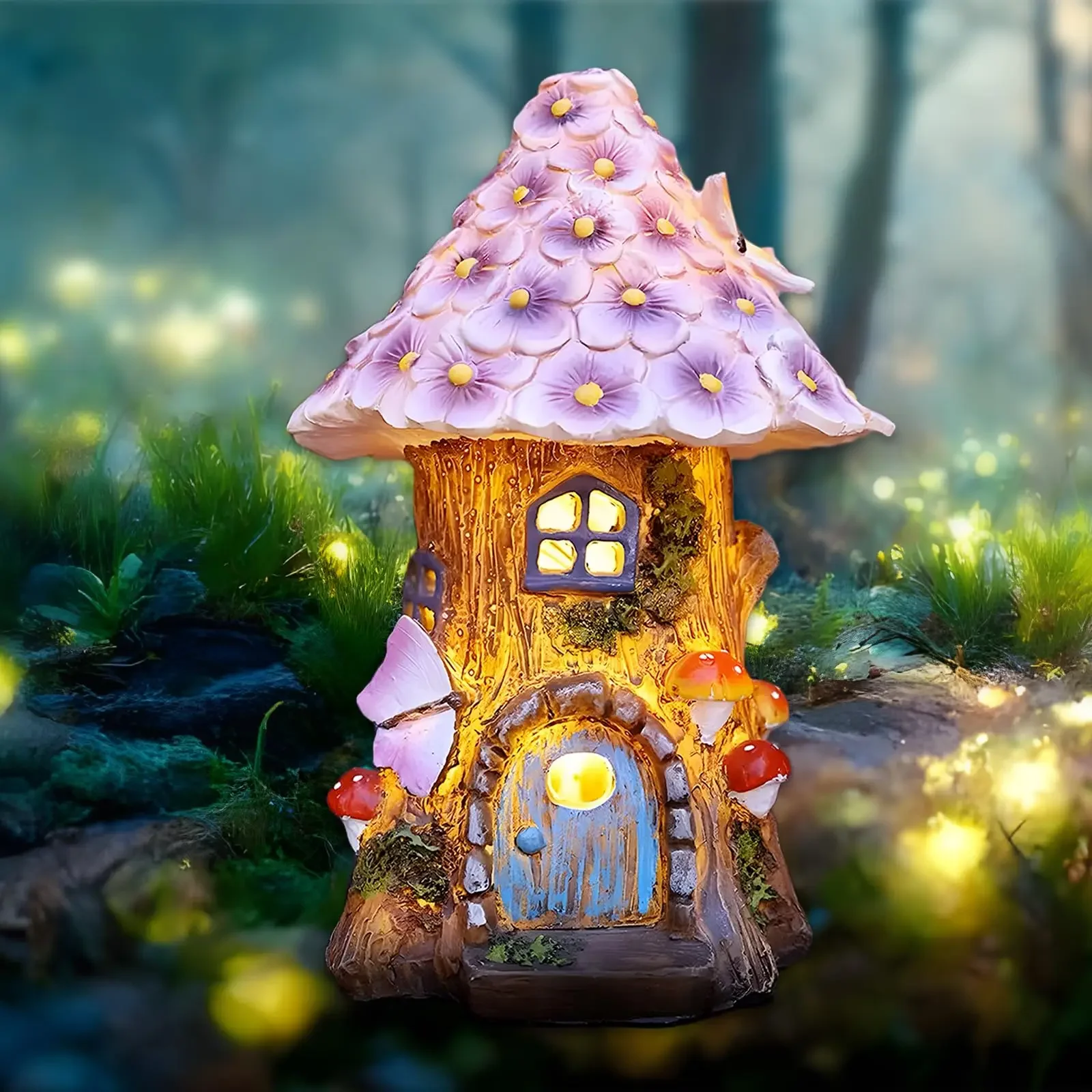 Creative Mushroom House & Flower House Ornaments Solar-Powered Garden Figurines