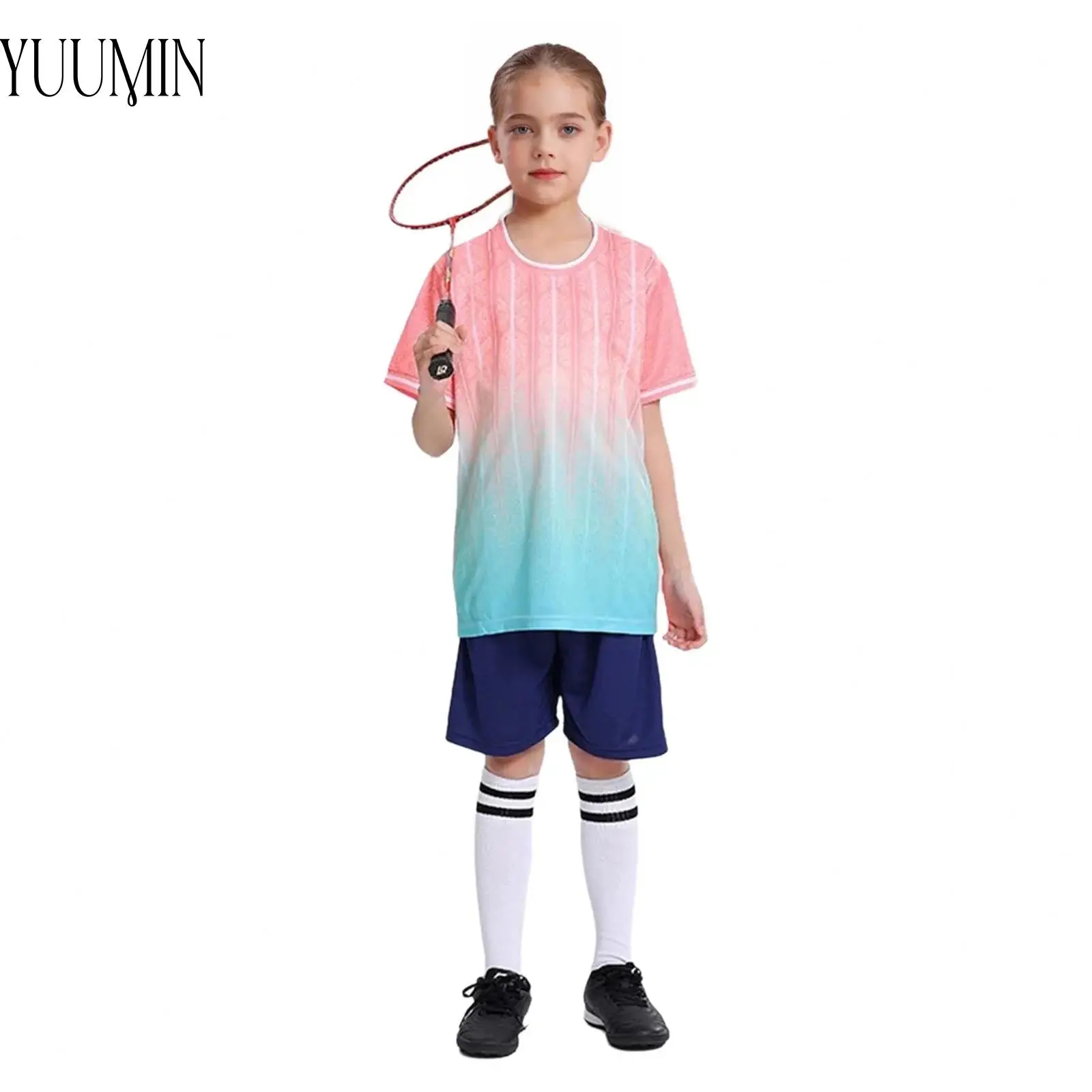 

Kids Boys Girls Football Training Outfit Moisture-Wicking Soccer Uniform Short Sleeve Jersey Top+Shorts Quick-Drying Sports Sets