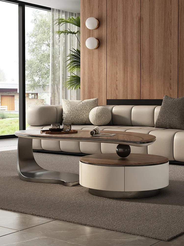 

Light luxury Foshan minimalist modern designer solid wood rock slab creative special-shaped small apartment villa living room