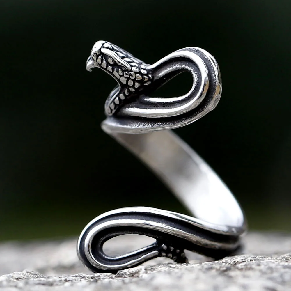 Vintage New Design Stainless Steel Snake Ring Punk Biker Hip Hope Ring For Men Women Animal Jewelry free shipping