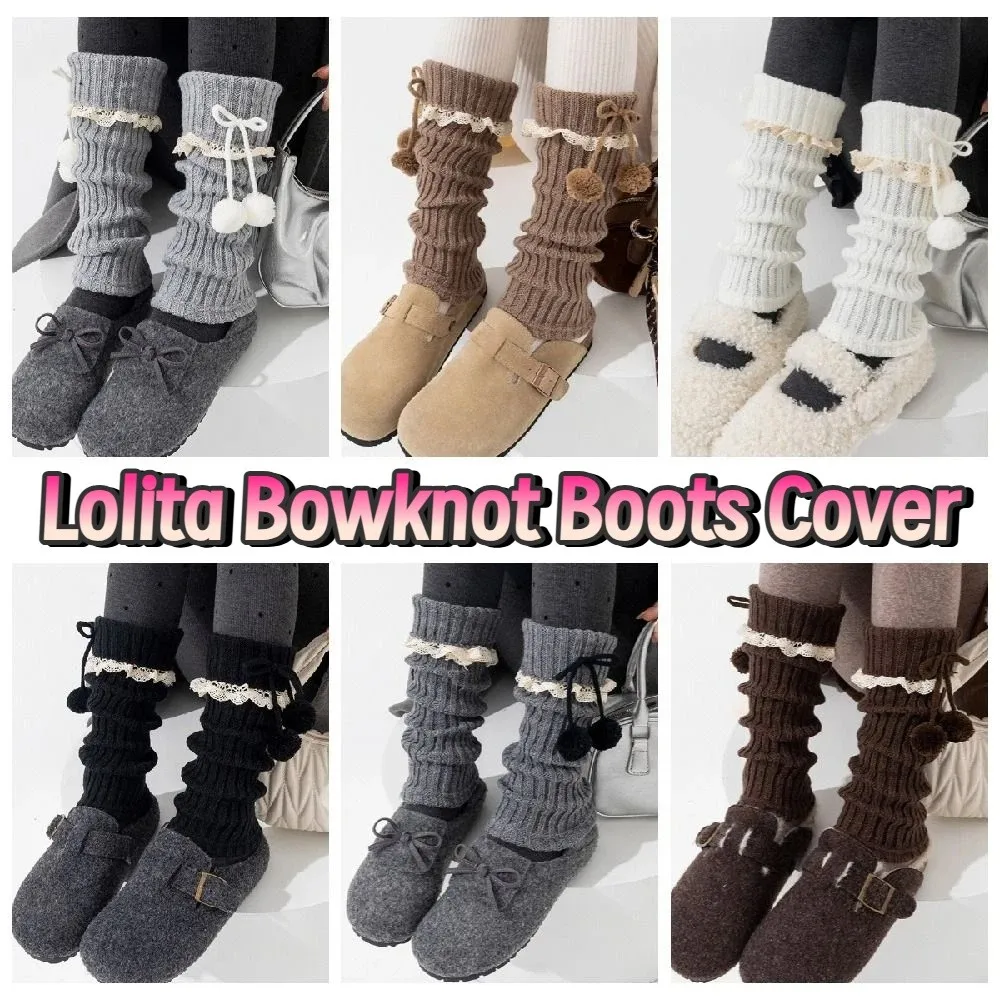

Kawaii Y2K Knitted Leg Covers Lace Sweet Lolita Bowknot Boots Cover Thickened Breathable Women's Leg Warmers Girl