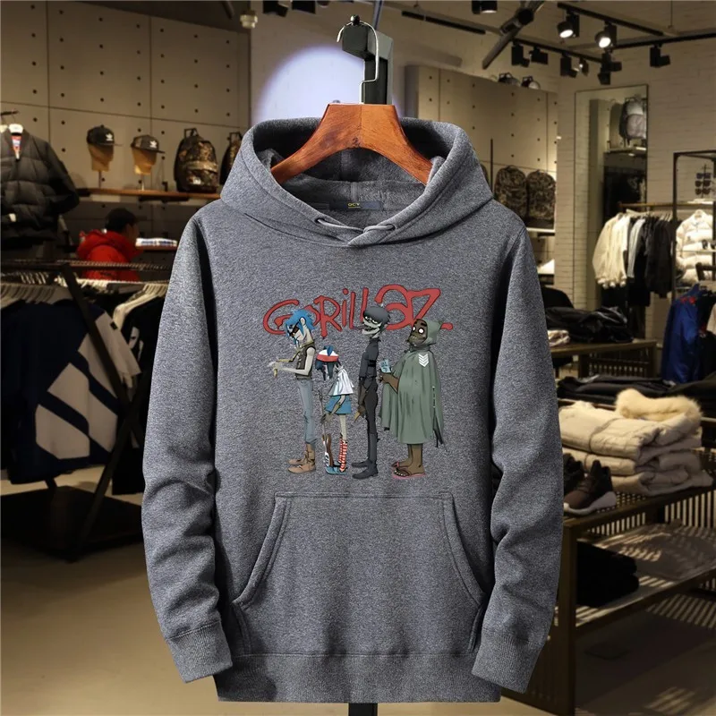 Music Band Gorillaz PUNK ROCK Sweater Men Women Cartoon Pattern Hooded Loose Top Leisure and Trendy Clothes Vintage Y2K Clothing