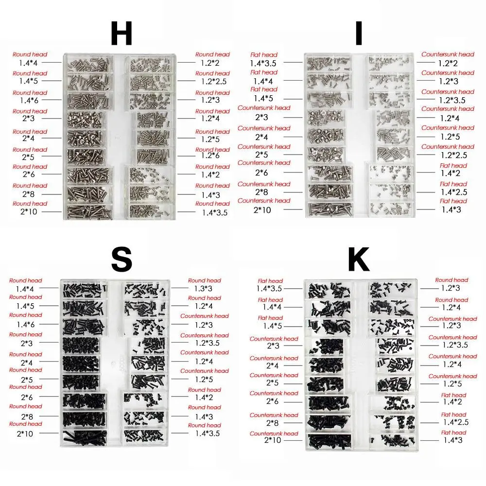 500pcs/set 18 Sizes Mini Watch Screws Stainless Steel Screws Glasses Sunglasses Electronics Watch Repair Accessory