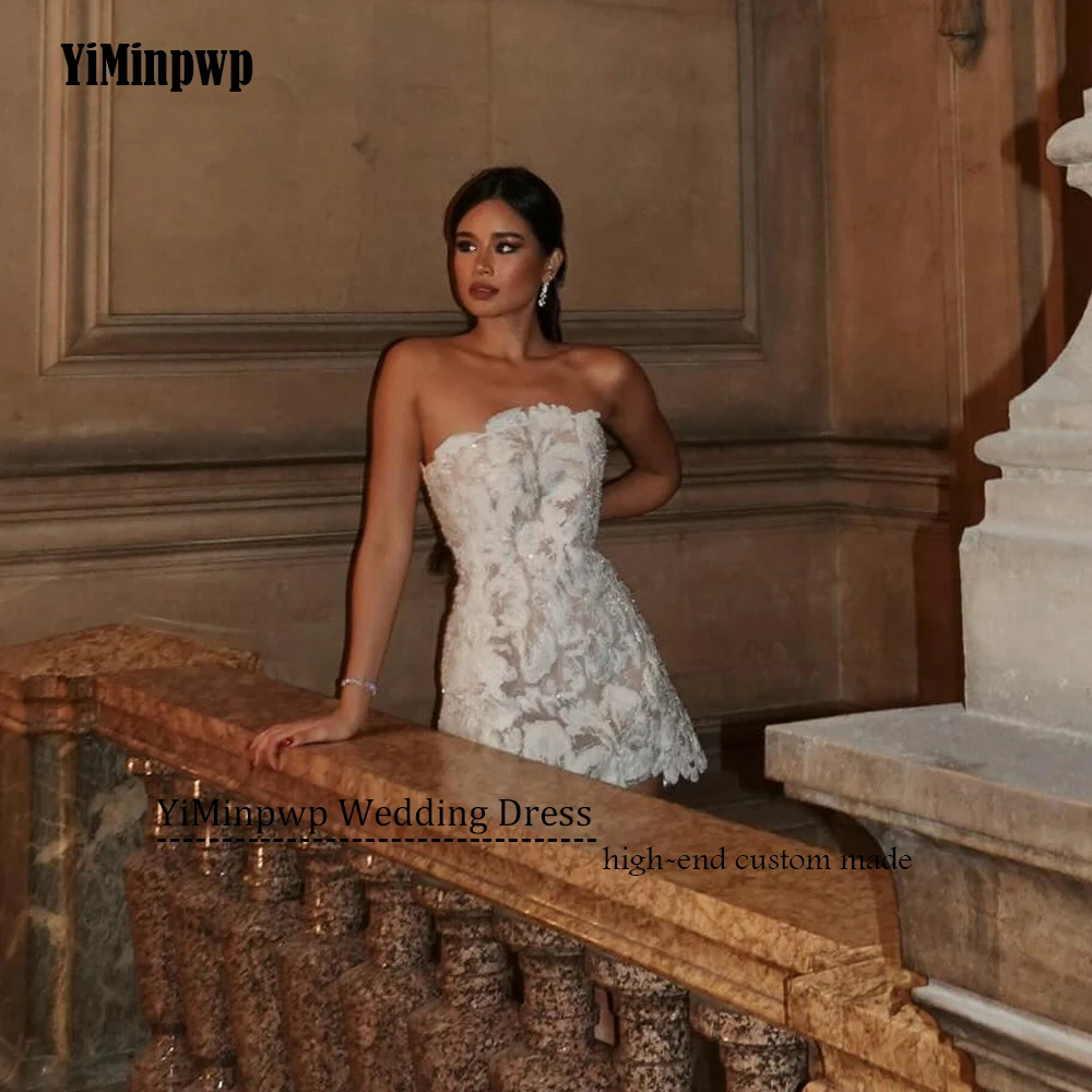 Vestidos de novia cortos de encaje con purpurina, apliques de novia brillantes, Mini vestidos de novia con flores, vestido de fiesta Formal para evento personalizado