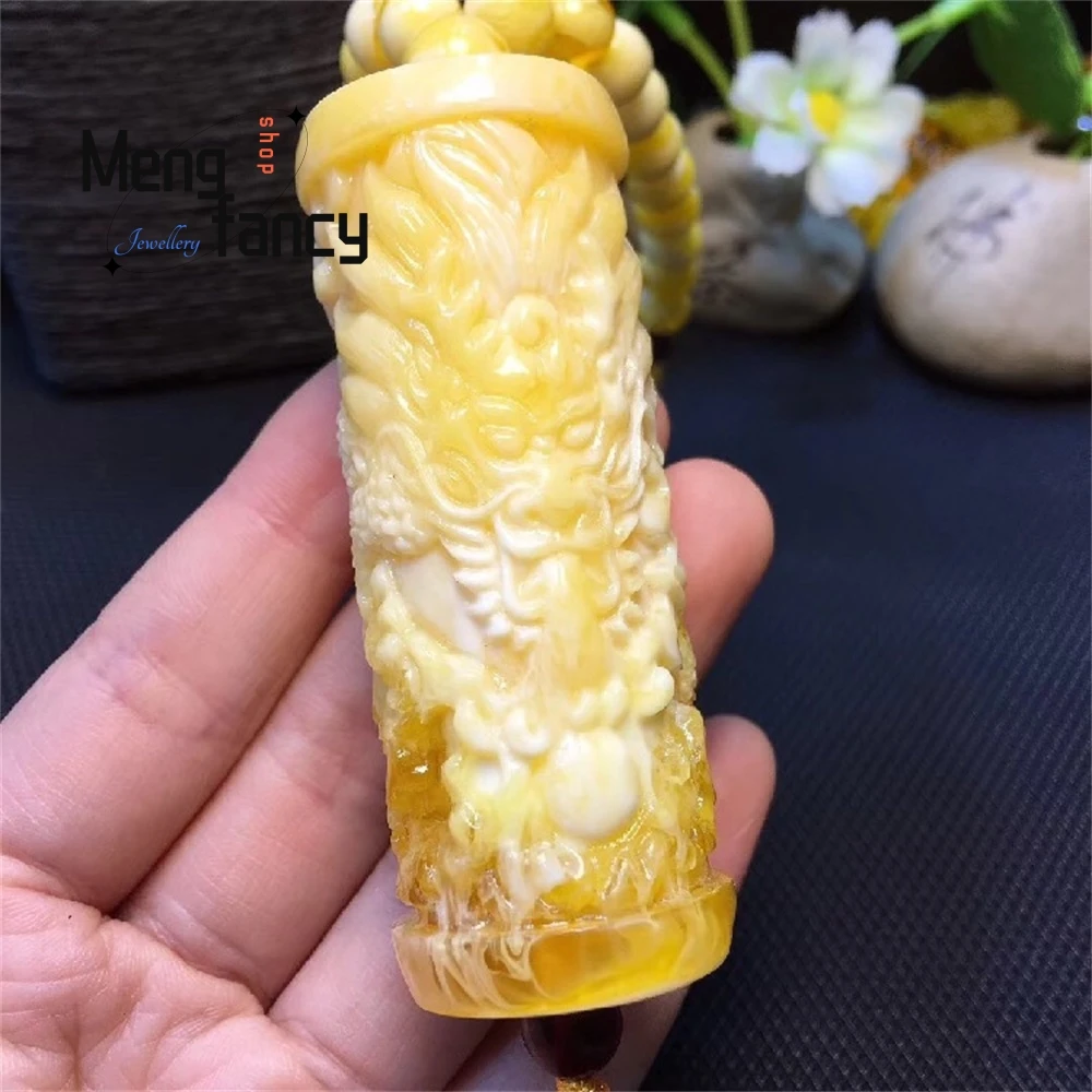 

White Flower Wax Beeswax And Amber Pendant Necklace Beeswax And Amber Dragon Pillar Carved Pendant Sweater Chain Fashion Jewelry