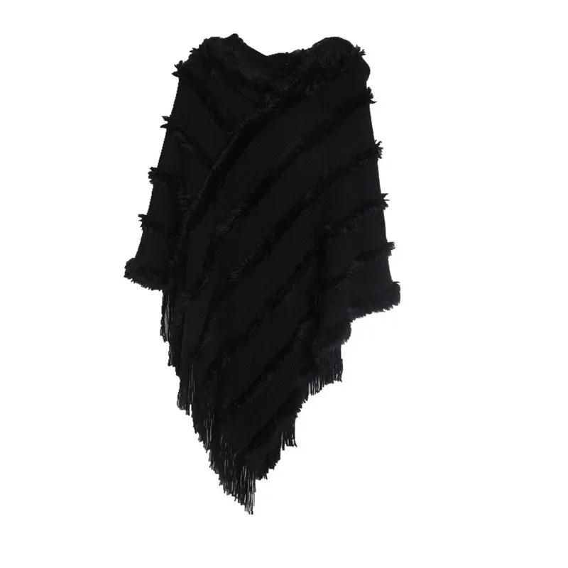 Autumn Winter Women Solid Color Hooded Imitation Sweater Knitted Pullover Fashion Street Poncho Lady Capes Cloaks