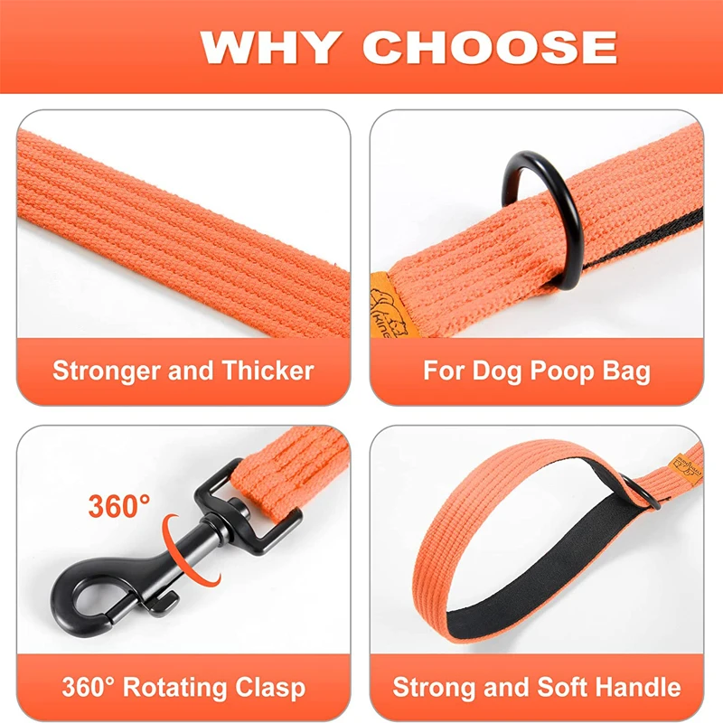 Dog Leash 6 Feet Long Polyamide Rope With Soft Padded Handle Durable Dog Training Lead Metal Swivel Hook for Small to Large Dogs