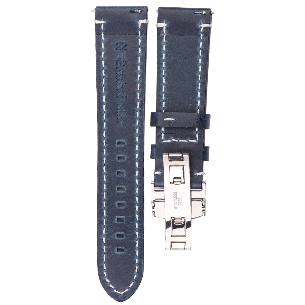 Correa de reloj de cuero genuino, pulsera con hebilla de mariposa, 7 colores, liberación rápida, 18, 20, 22, 24mm