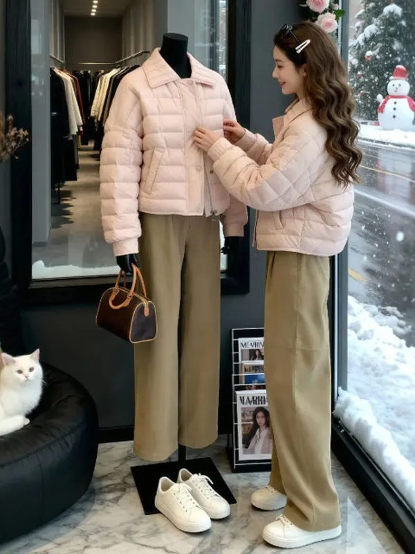 

Корейская розовая хлопковая куртка с застежкой-молнией, дышащая теплая модная зимняя верхняя одежда для поездок на работу, женское пальто