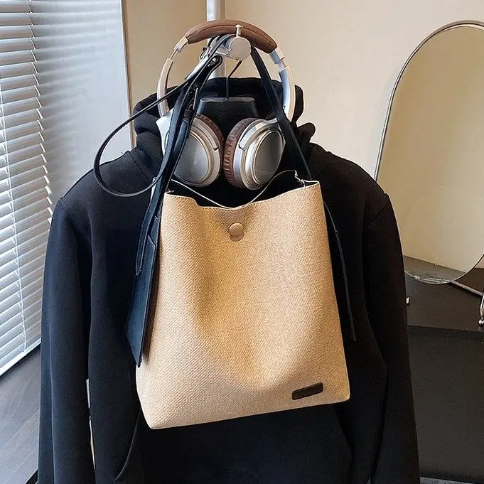 

New 898 Temperament Commuter Wind Tote Bag Shoulder Bag Zipper Canvas Bag Shoulder Messenger Bag Large Capacity Neutral