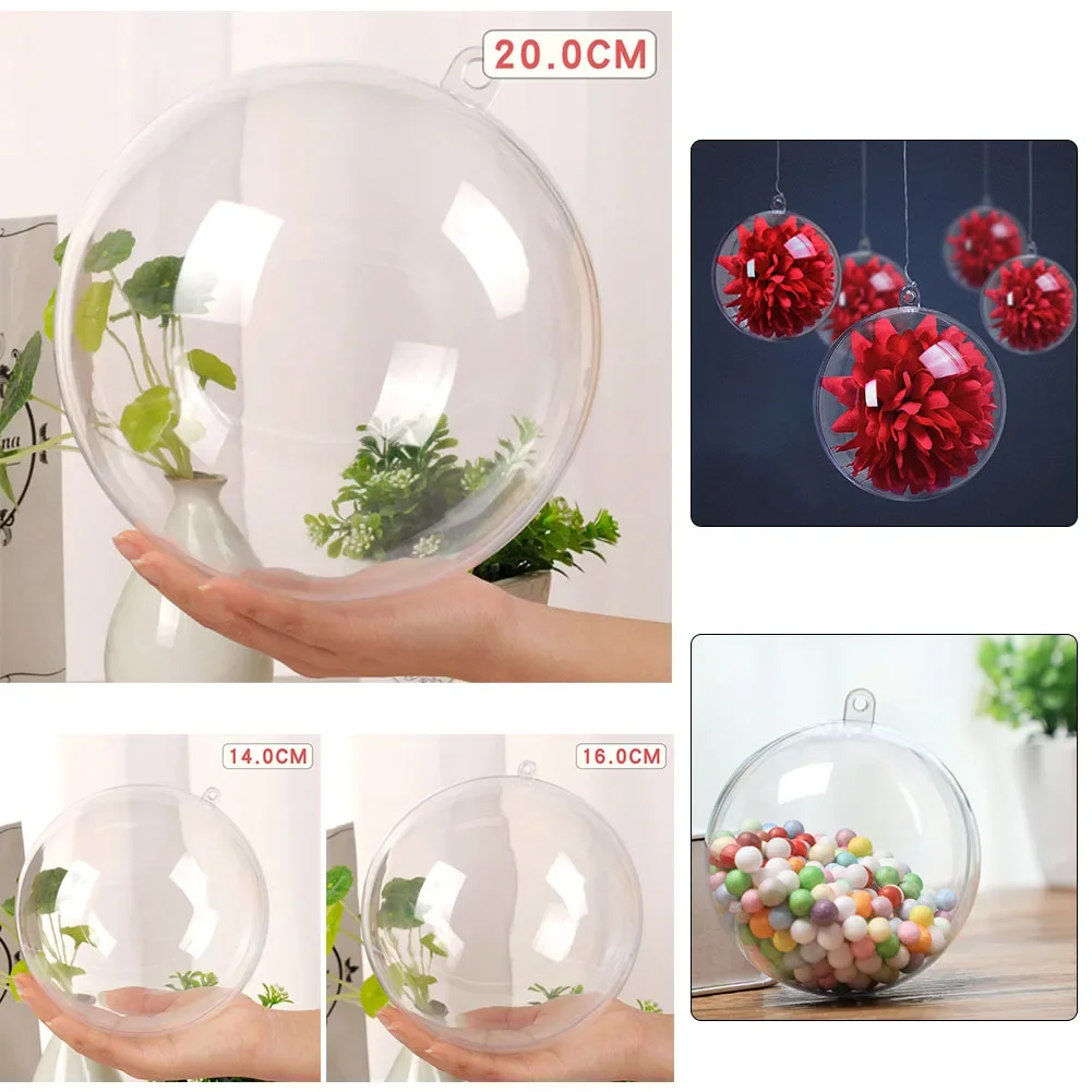 

14/16/20CM Christmas Transparent Ball Plastic Fillable Bauble Xmas Tree Hanging Ornaments Decoration For Home Wedding-Party