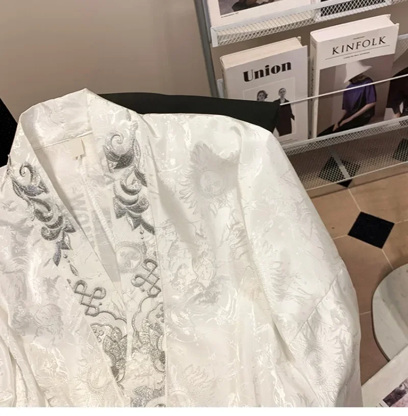 Satin Chinese Style Women's Shirts Silk Embroidery Blouses Vintage Clothing Spring/Summer Loose Floral Tops 2024 Korean