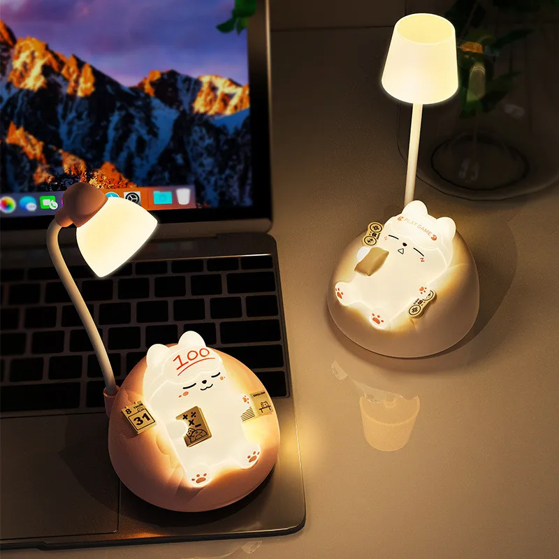 Soft and Cute Sleeping Cat Patting Small Night Light Bedroom Bedside with 3-speed Adjustable Night Eye Protection Light