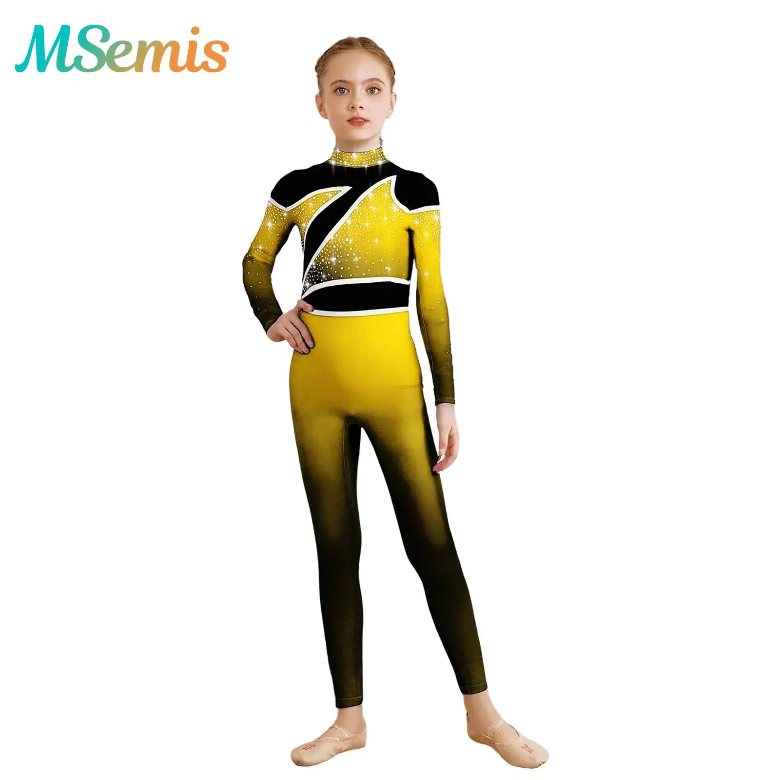 

Детские балетные трико с блестящими стразами для девочек, гимнастический костюм для фигурного катания, танцевальный костюм, комбинезон с градиентом, костюмы