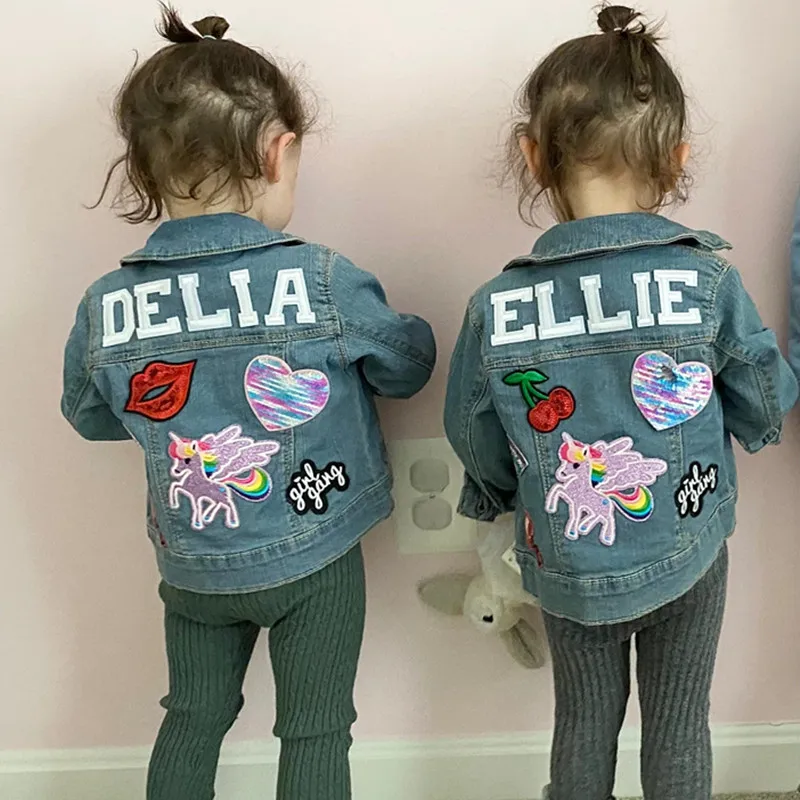 Custom Monogram Girls Pink Letter Patch Jean Jacket Name Patch