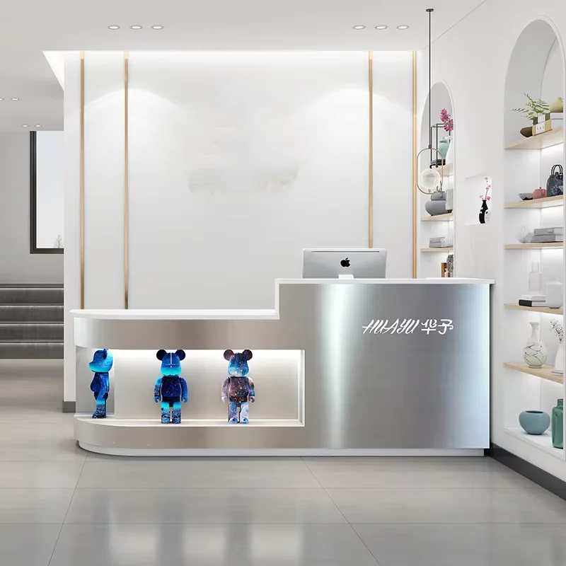 custom.Luxury Metal Stainless Steel Marble Reception Desk Customizable Store Front Desk