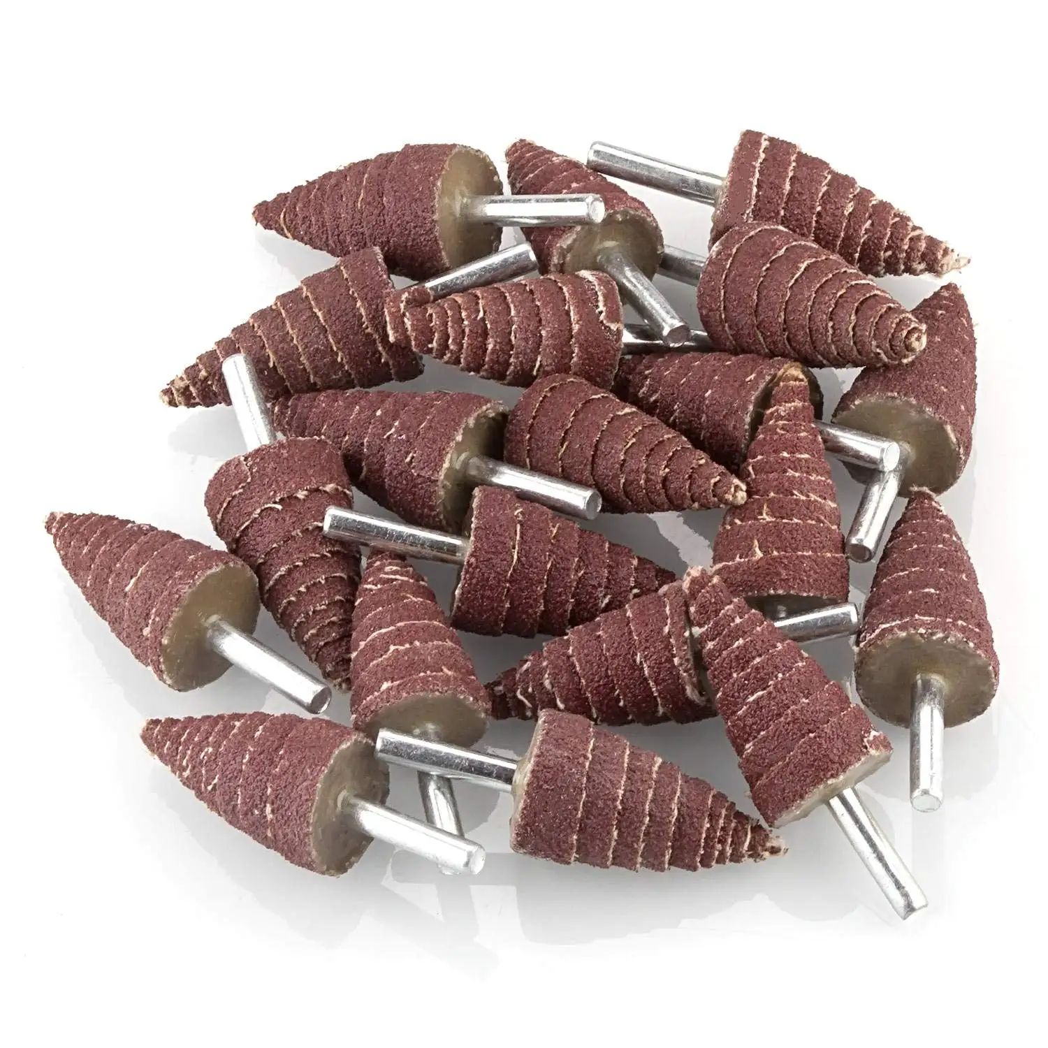 20 Pack 25x40x6mm Cone Shape Abrasive Sandpaper 1/4” Shank Mounted Flap Wheels 80 Grit Aluminum Oxide Grinding Head Rotary Tool