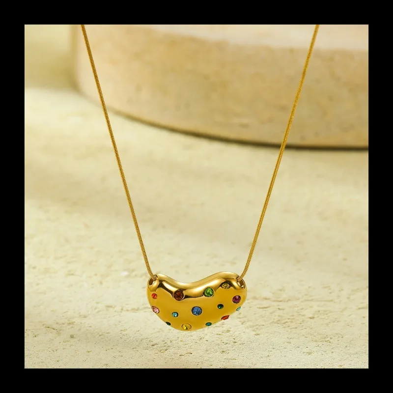الرياح الباردة التيتانيوم الصلب ثعبان العظام سلسلة مطلي 18K الذهب هندسية اللون الزركون الخوخ القلب قلادة Ins قلادة من الفولاذ المقاوم للصدأ