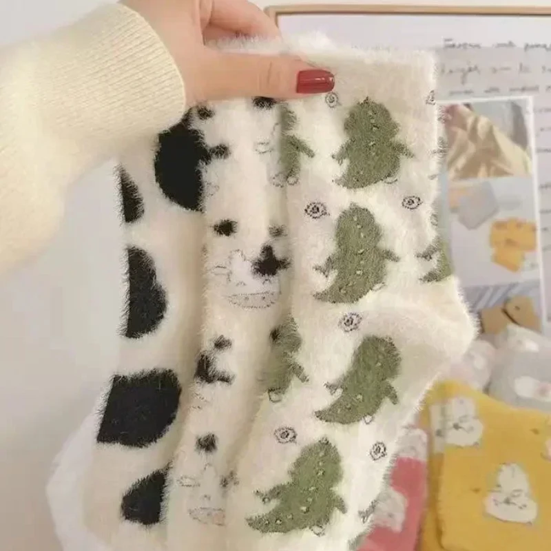 

NEW Cute Socks Autumn and Winter Plush Mink Stockings Thickened Girl Floor Postpartum Home Dressing Kawaii Long Y2k