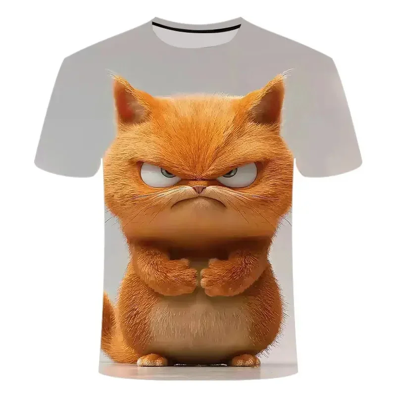 Personality Funny Cat Pattern T-Shirt For Men Animal 3D Printe Summer Loose Short Sleeved Tops Casual