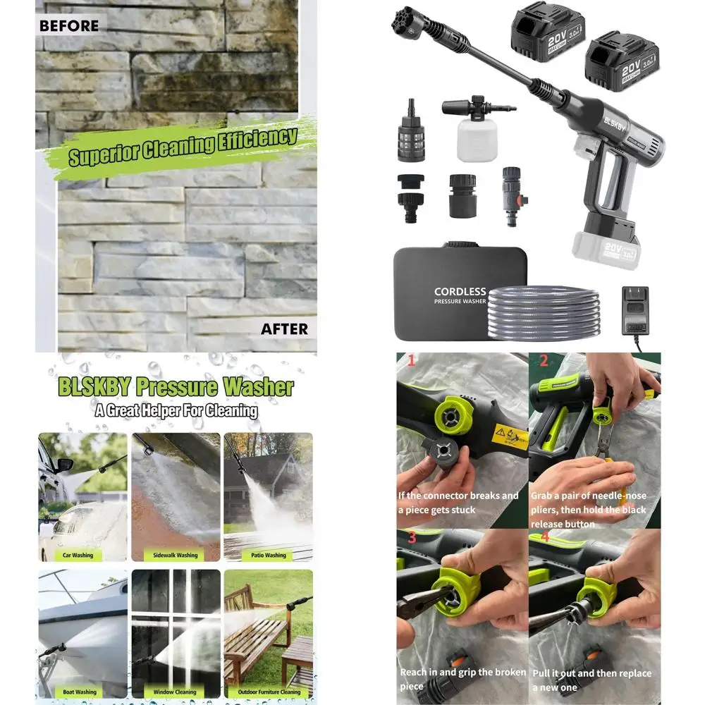 

Электрическая мойка высокого давления 1200PSI с двумя аккумуляторами, насадкой 6-в-1, пенной насадкой и ЖК-дисплеем для дома, автомобиля и уборки на улице