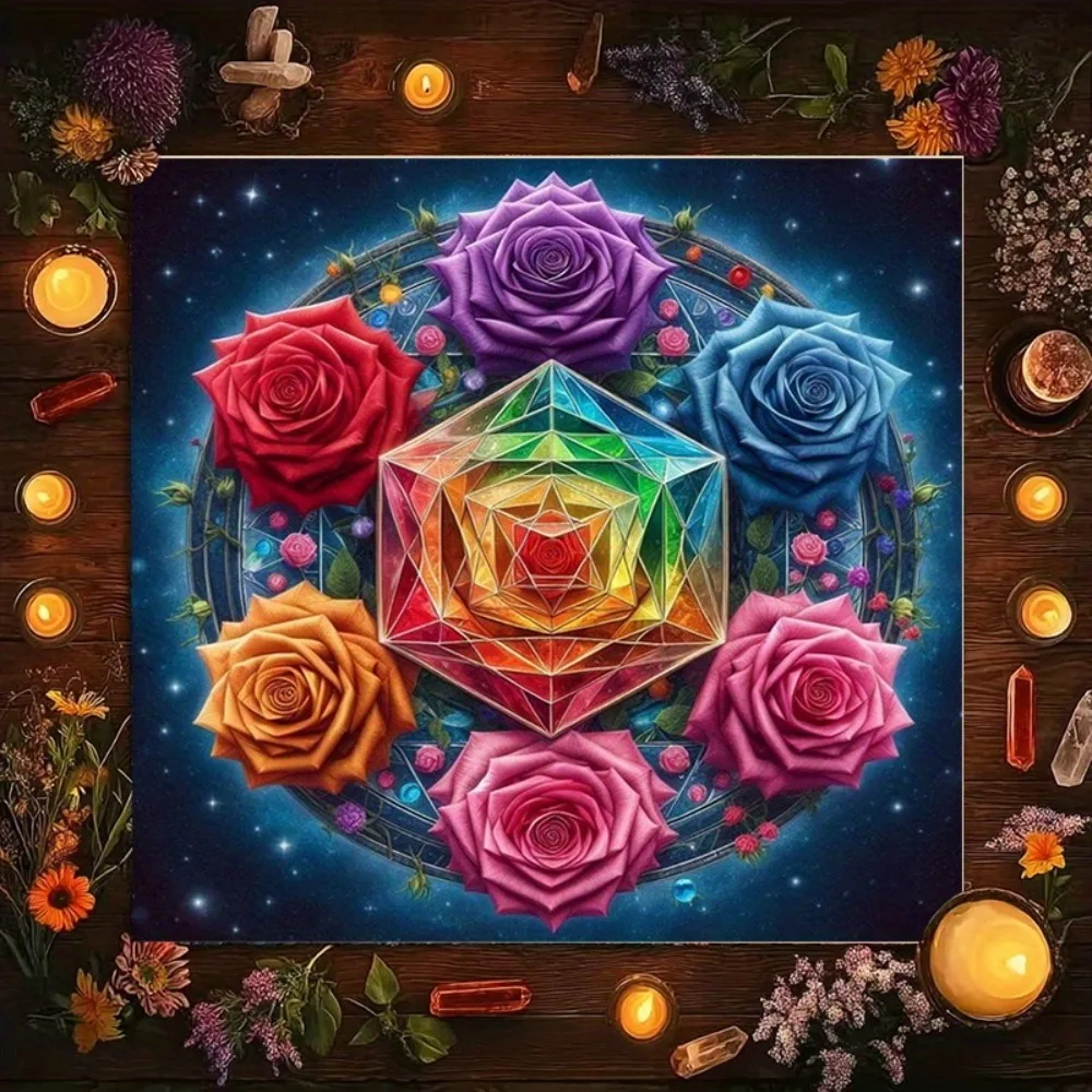 Rose Geometric Gem Tarot Altar Cloth Multiple Sizes HD Sublimation Print Mystic Symbol 100 Polyester Machine Wash Party