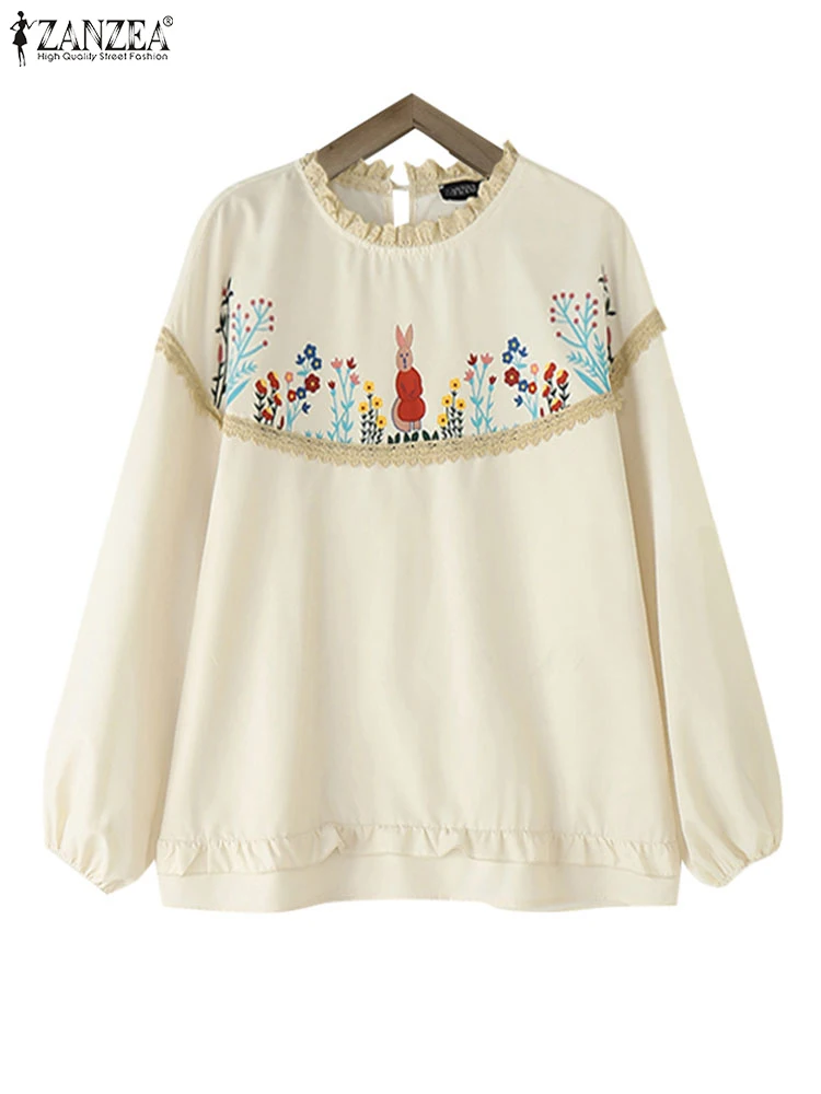 

ZANZEA Summer Spring Floral Printed Blouses Women Vintage Long Sleeve Tops O Neck Blusas 2025 Oversized Casual Tunics