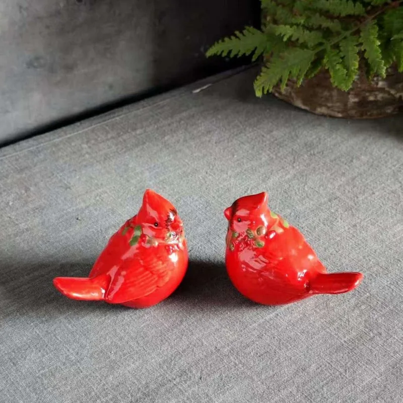 Nordic Ceramic Red Festive Bird Sculpture Ornaments Living Room Bedroom Entrance Hand-painted Animal Furnishings Wedding Gifts