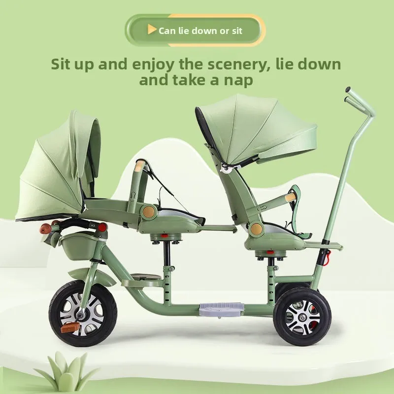 

Children's Double Tricycle Adjustable High Low Sit and Recline Toddler Bicycle Multi-Function Kids Ride-On Outdoor Toy
