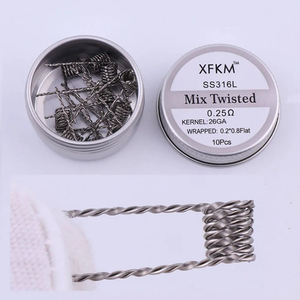 XFKM 10pcs/lot 316 Flat twisted wire Fused clapton Hive wires Alien Mix twisted Quad Tiger coils Heating Resistance Mtl coil