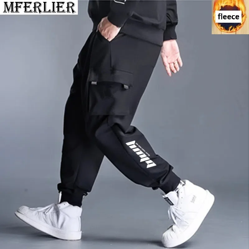 

winter autumn men fleece pants pockets plus size 8XL casual thick pants korea style loose stretching elastic sports pants