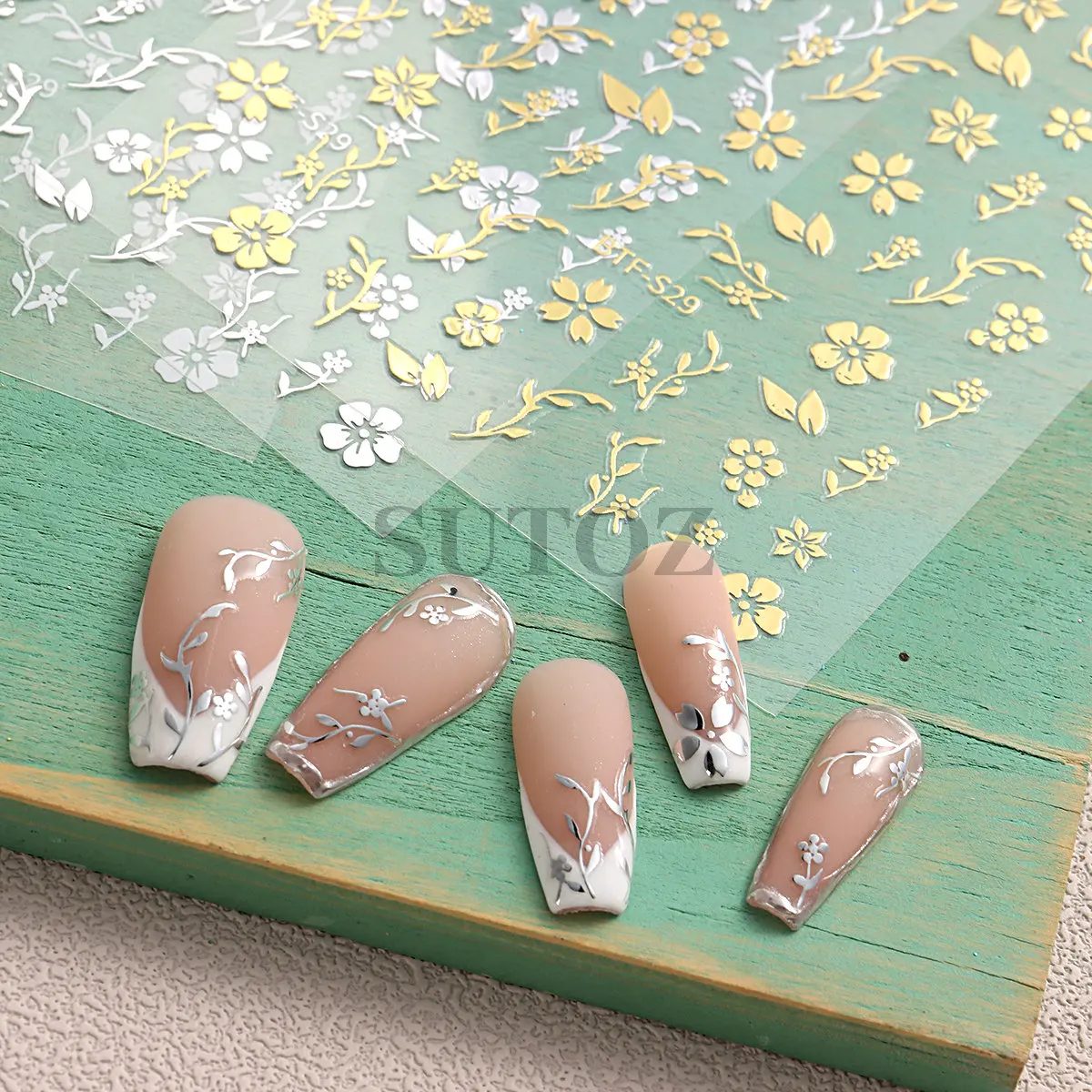 Fleurs Nail Art Autocollants Or Argent Printemps Été Simple Pétales Florales Cuir oral elu Auto-Adhésif Décorations Pour Ongles Conseils LEBTF-S29