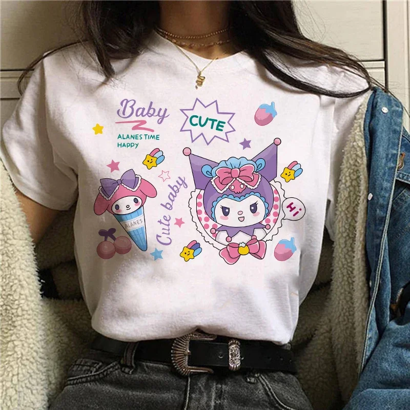 Street Gothic Kuromi Kawaii Cute T-shirt for Women Summer Loose Short Sleeve Couple Harajuku Graphic Tees Tops Funny T Shirts