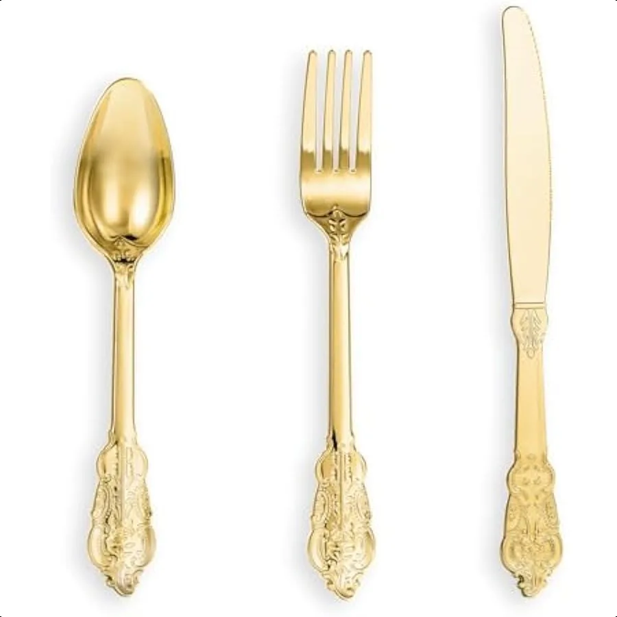 

120pcs Gold Plastic Silverware Disposable Silverware Include 40 Forks 40 Spoons 40 Knives Gold Cutlery Set Disposable for Party