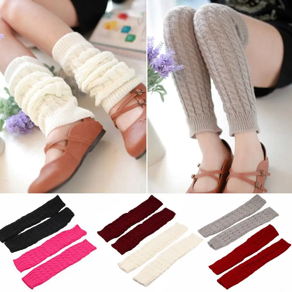 High Warm Black Christmas Gifts Knit Knitted Knee Socks Winter Leg Warmers For Women Fashion Gaiters Boot Cuffs Shag Hose C V4X5