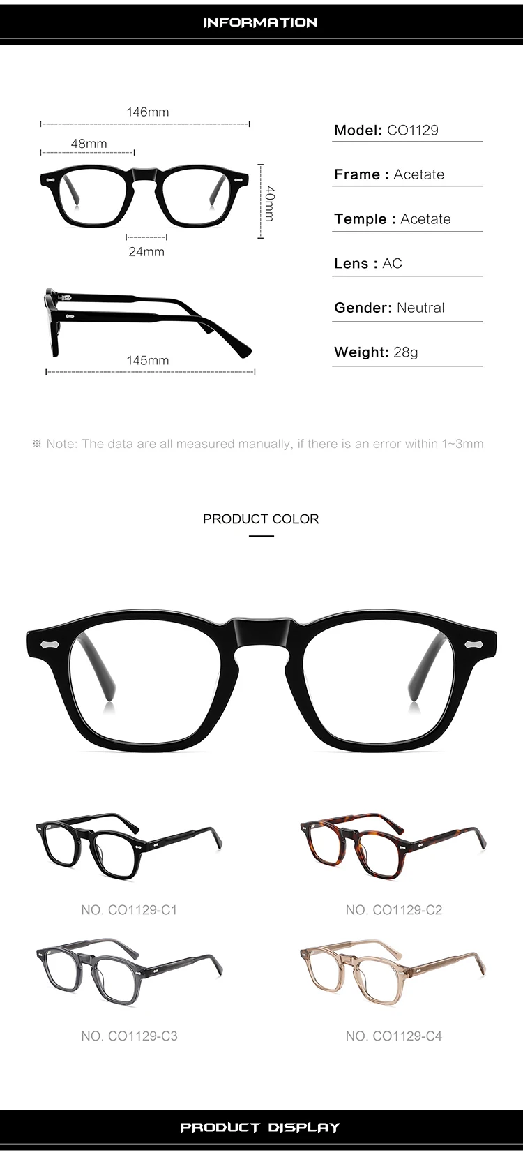 ALICIA Acetat Mode Retro Brillen Polygon Spektakel Optische Verordnung Rahmen Mann Frau – Detail 4