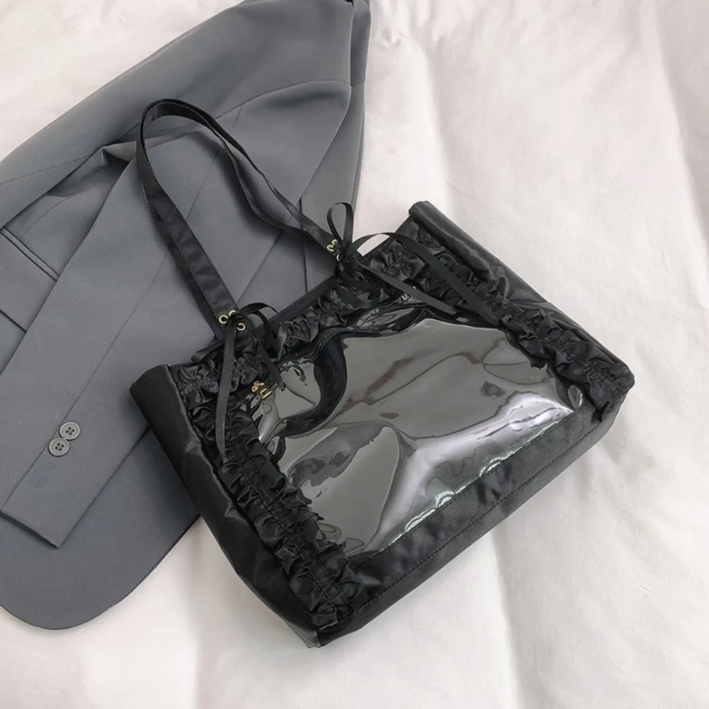 

Fashion PVC Transparent Itabag Ruched Ribbon Bow Tote Bag Korean Style Ballet Style Nylon Handbag Work