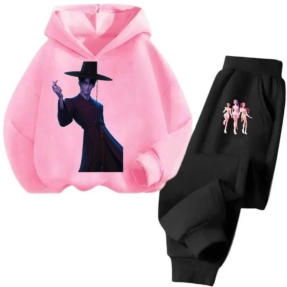 

2 Kpop Devil Hunter hoodie and sweatshirt sets for children's anime fashion with fleece warmth autumn clothing gifts