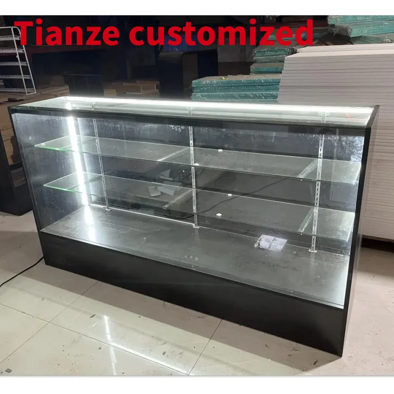 (customized)Factory Direct Led Lighting Store Display Showcase Dispensary Glass Display Cabinet Shop Display Fix