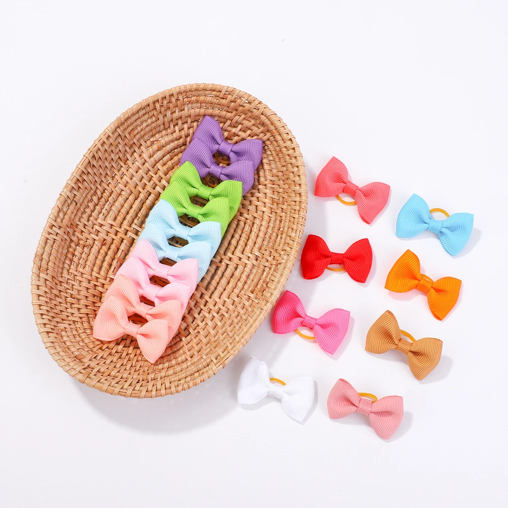 10Pcs/Set Newborn Grosgrain Ribbon Pigtail Bows Elastic HairTies HairBands Holders Baby Hair Accessories Girls Infants