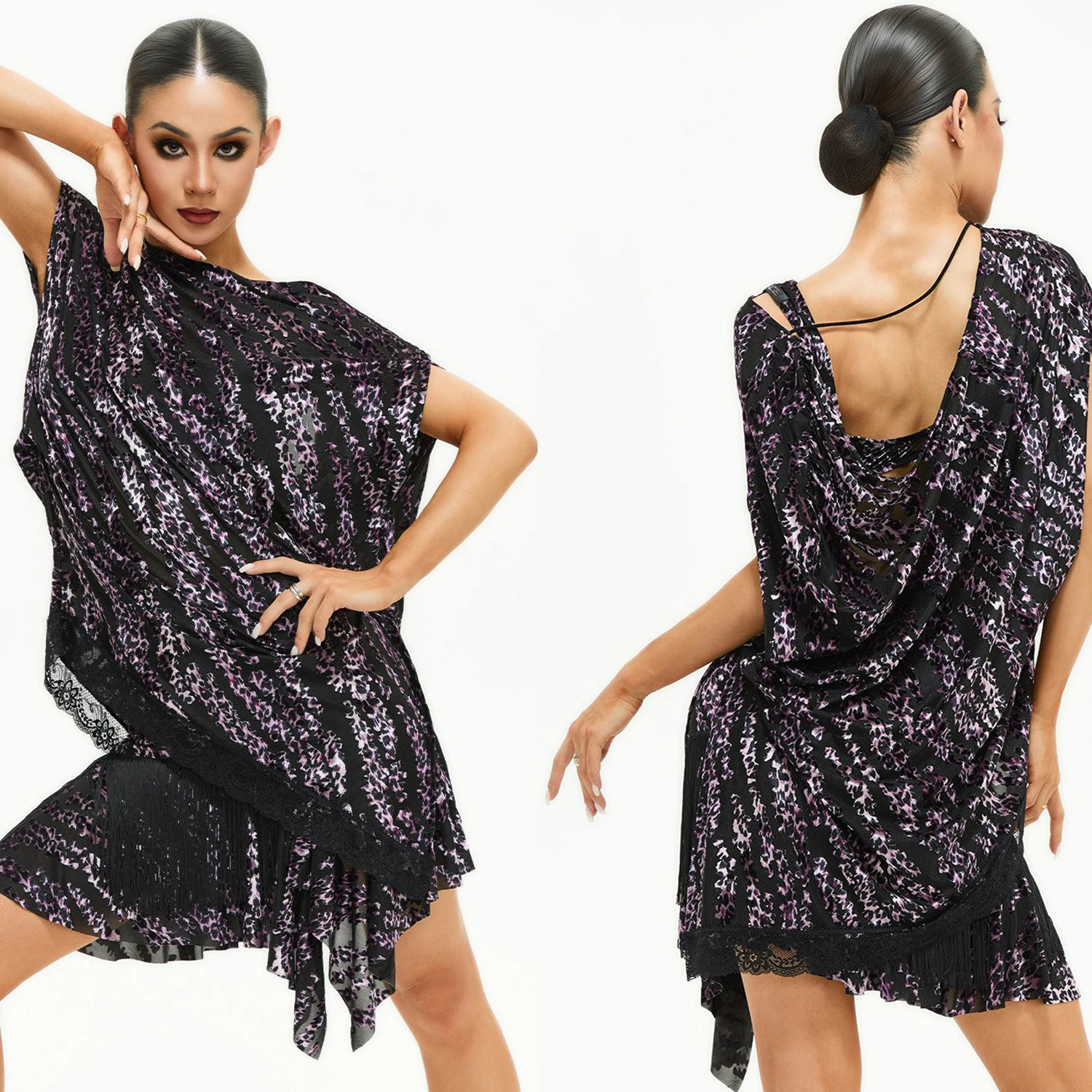 

2025 женские костюмы для латинских танцев, тренировочные свободные топы с наклонными плечами, чача, танго, самба, танцевальная тренировочная одежда для выступлений, DQL11537