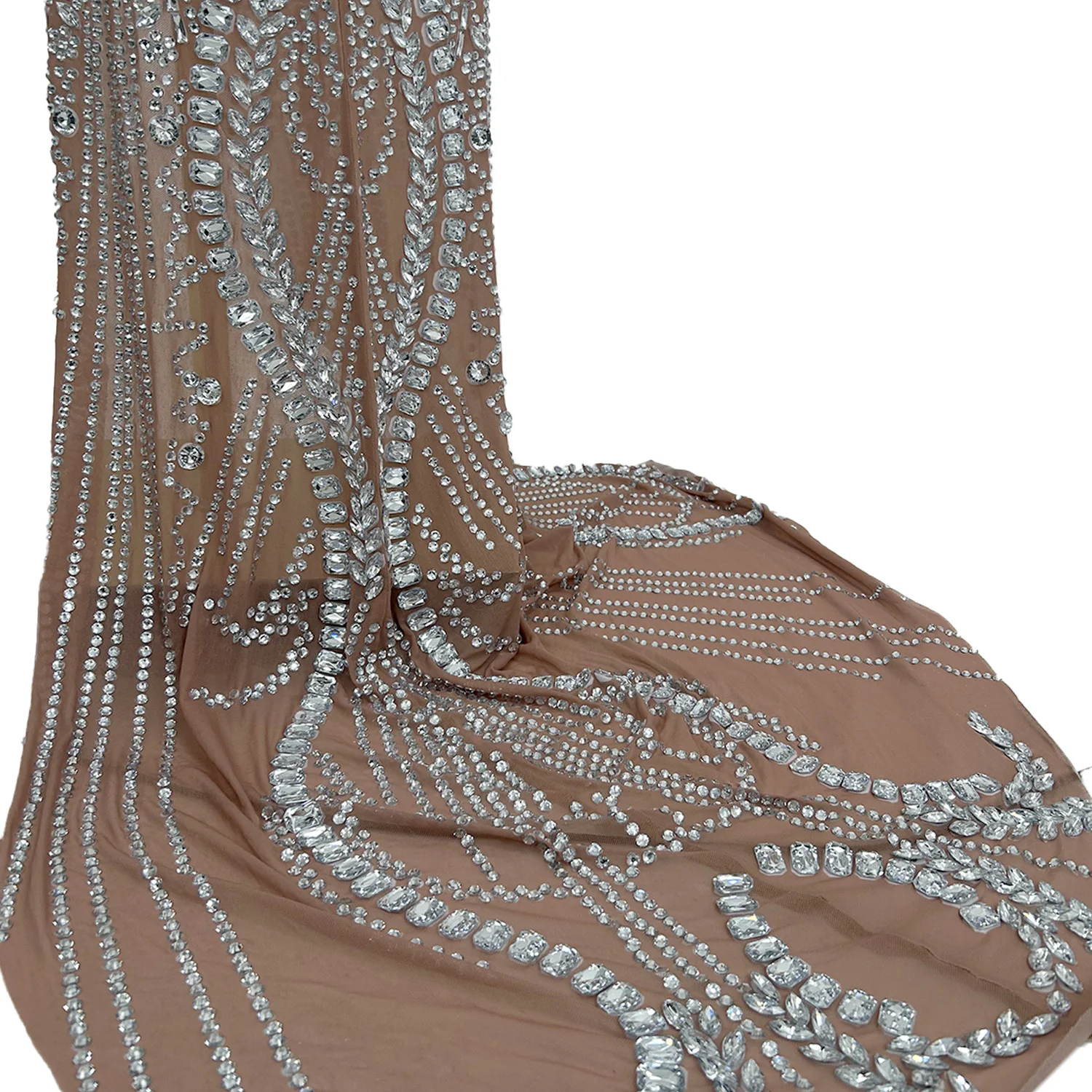 Fulingkaichachangqun femmes élégantes haut de gamme robe de soirée argent plein diamant Perspective maille robe anniversaire robes de bal