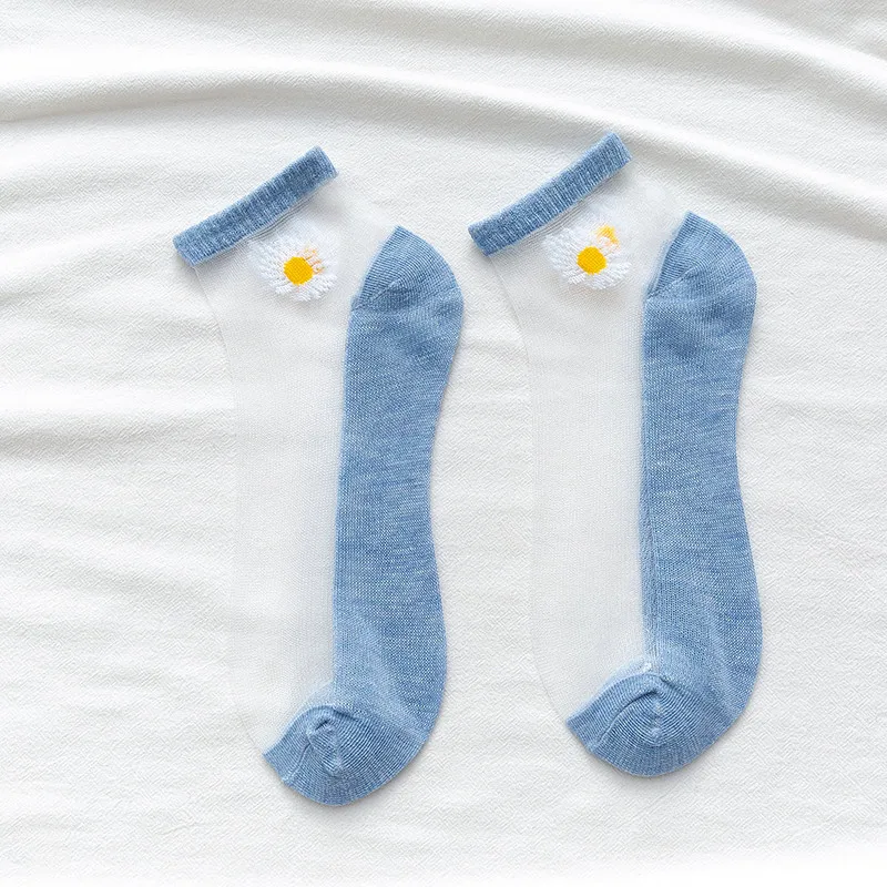 10 Paar Frauen weiße Gänseblümchen Blume kurze Socken Set Mode Sommer dünne atmungsaktive Bonbon farbe transparente Kristall Seide Söckchen – Detail 14