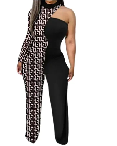 2022 New Fashionable Popular Women's Four Season Print One Sleeve One Piece Women's Pants in Stock