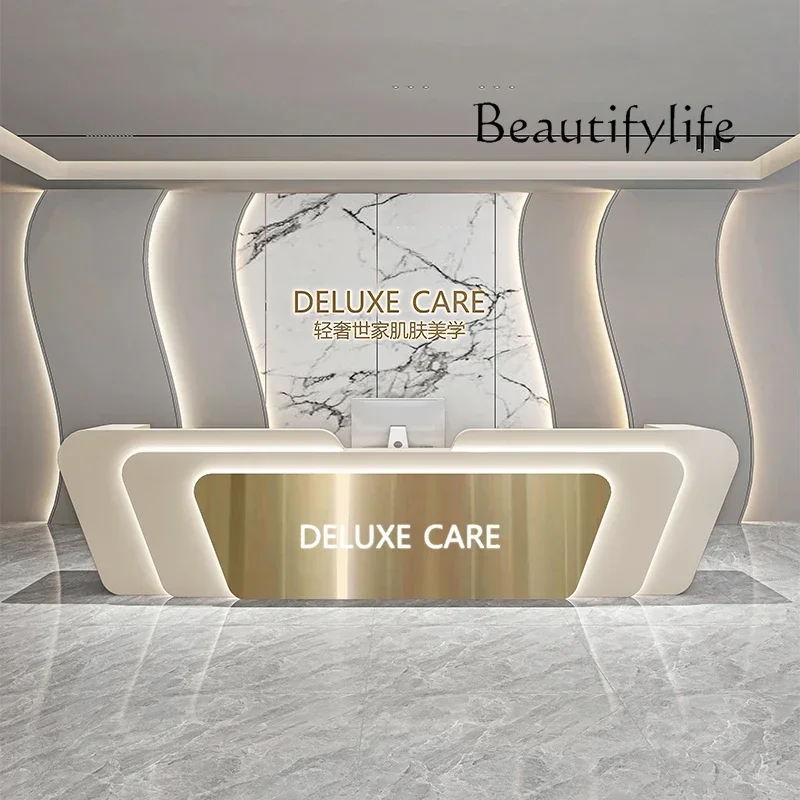 X Beauty Salon Training Institution Company Reception Front Desk Stainless Steel Checkout Page Simple Modern