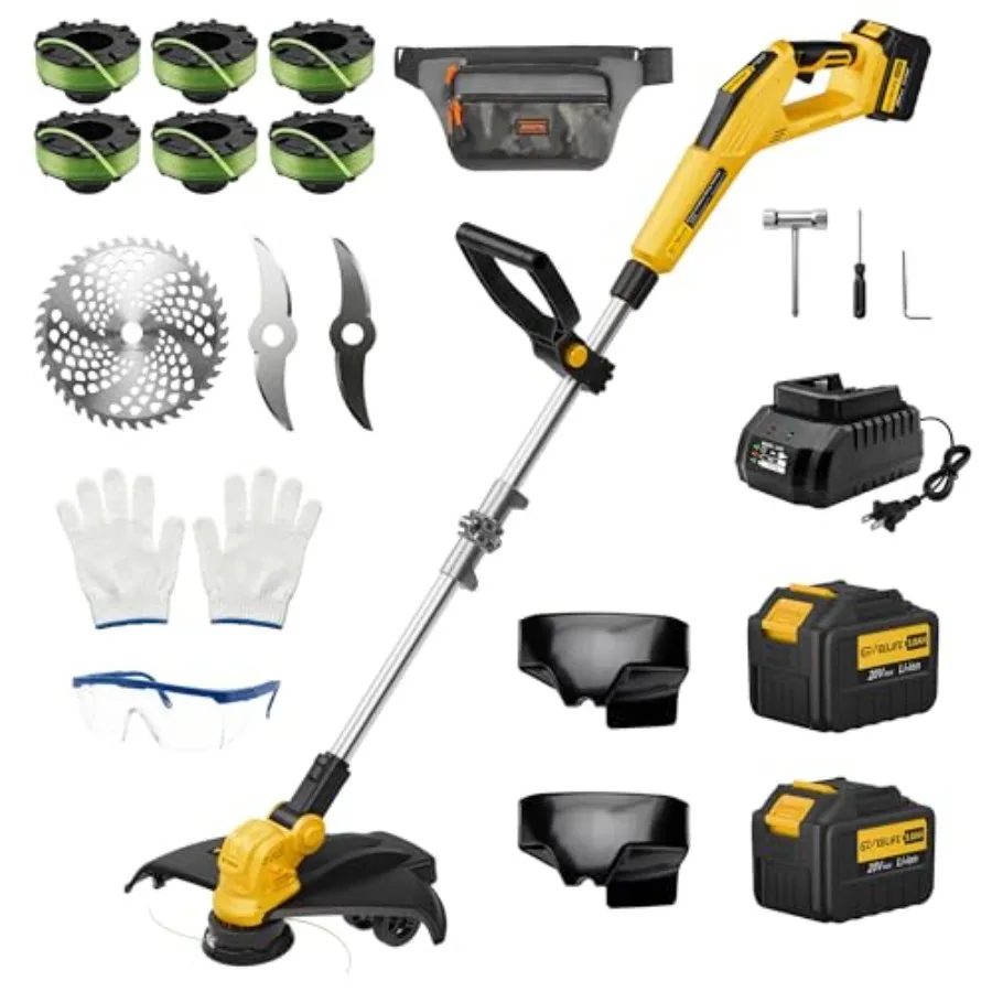 

Cordless electric weed wacker for lawn care, ABS plastic body, black and green, 4-in-1 functionality with 15 cutting width and