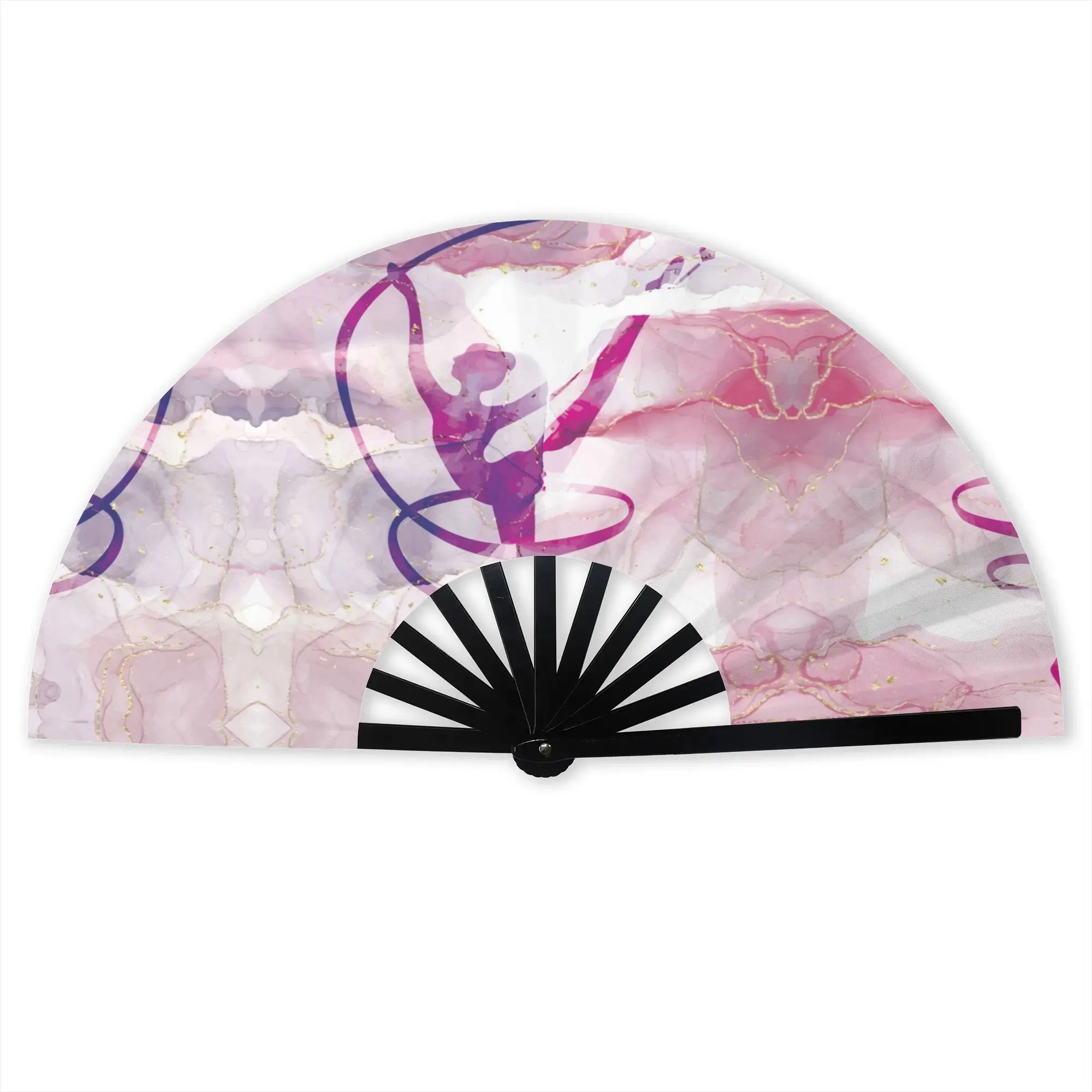 Abanico de mano elegante para gimnasia rítmica, unisex, de poliéster estampado, estético, para bailar, ideal para regalo.