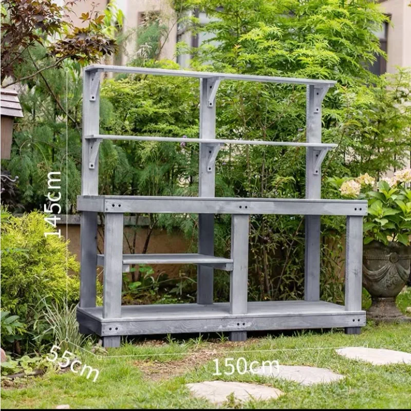 American wooden workbench multi-layer flower stand, console balcony outdoor storage rack